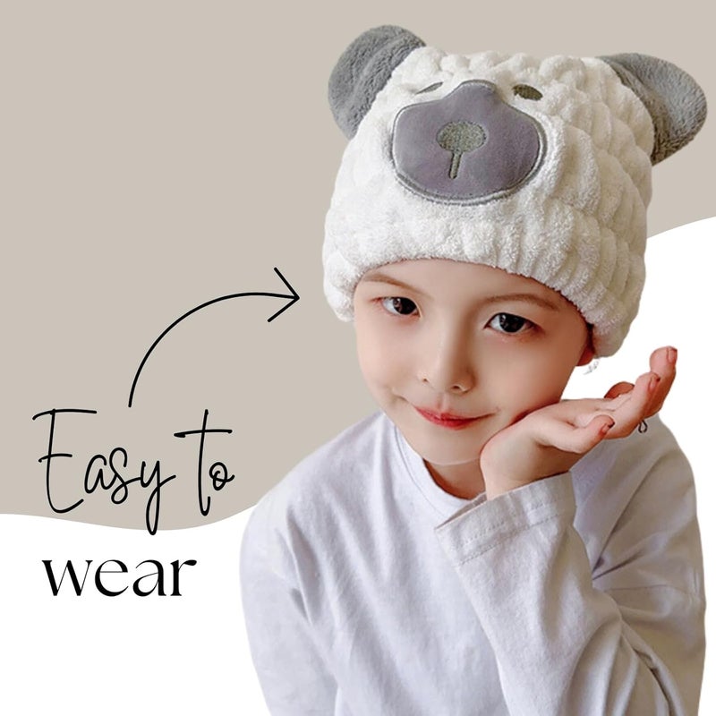 LCBD Microfiber Hair Towel Wrap for Kids, White Bear Dry Hair Cap Suck Water, Absorbent Quick Girls Boys Hair Drying Towel, Lightweight Bouncy Hat Headscarf for Wet Hair - Image 2